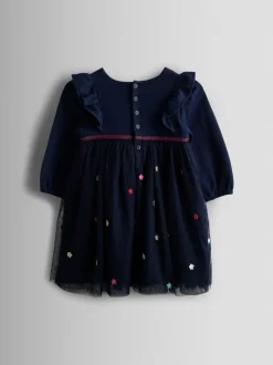 JoJo Maman Bébé Navy Blue Unicorn Appliqué Tulle Party Dress
