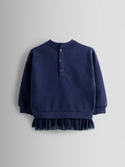 JoJo Maman Bébé Navy Blue Unicorn Appliqué Tulle Frill Sweatshirt