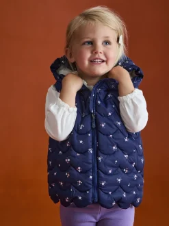 JoJo Maman Bébé Navy Ditsy Floral Quilted Cosy Lined Gilet