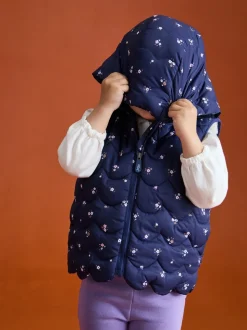 JoJo Maman Bébé Navy Ditsy Floral Quilted Cosy Lined Gilet
