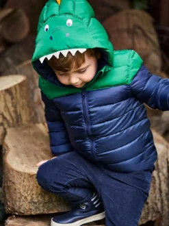 JoJo Maman Bébé Navy Green Dino Puffer Jacket