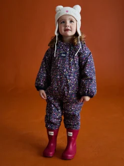 JoJo Maman Bébé Navy Hedgehog Fleece-lined Waterproof Puddle Suit
