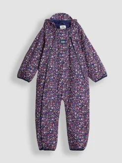 JoJo Maman Bébé Navy Hedgehog Fleece-lined Waterproof Puddle Suit