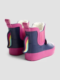 JoJo Maman Bébé Navy/Pink Unicorn Print Short Wellies