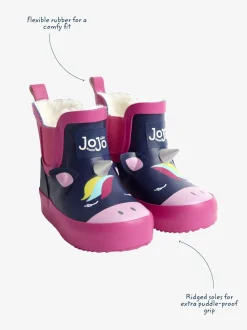 JoJo Maman Bébé Navy/Pink Unicorn Print Short Wellies