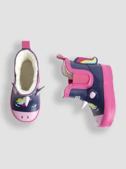 JoJo Maman Bébé Navy/Pink Unicorn Print Short Wellies