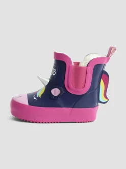 JoJo Maman Bébé Navy/Pink Unicorn Print Short Wellies