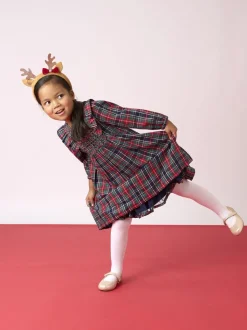 JoJo Maman Bébé Navy Smocked Frill Tartan Party Dress