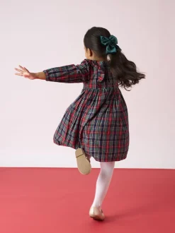 JoJo Maman Bébé Navy Smocked Frill Tartan Party Dress