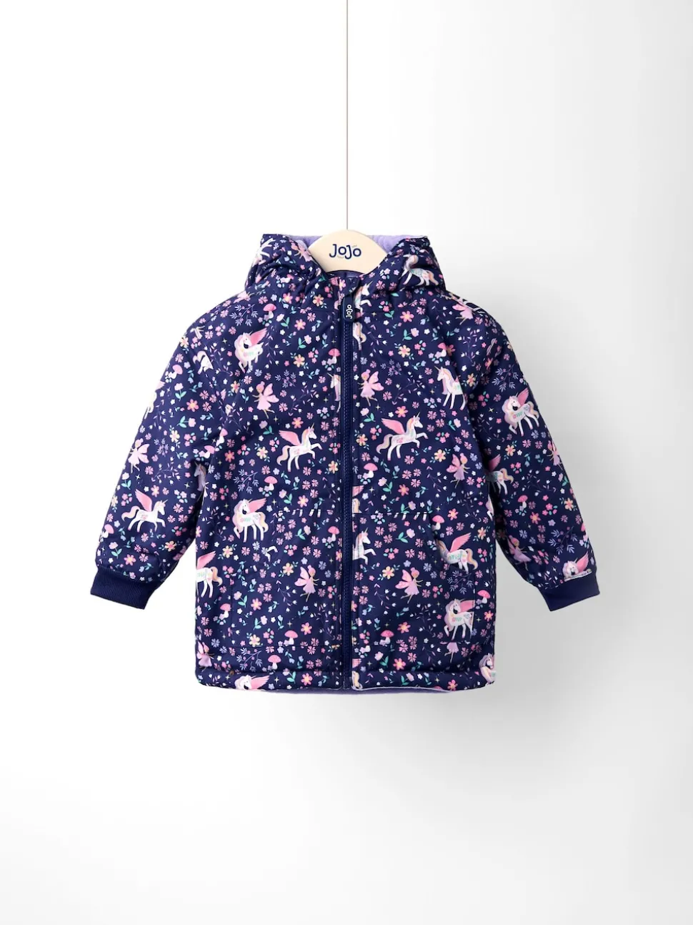 JoJo Maman Bébé Navy Unicorn Embroidered Reversible Jacket