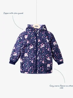 JoJo Maman Bébé Navy Unicorn Embroidered Reversible Jacket