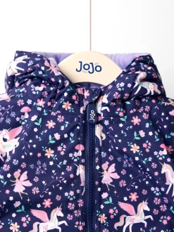JoJo Maman Bébé Navy Unicorn Embroidered Reversible Jacket
