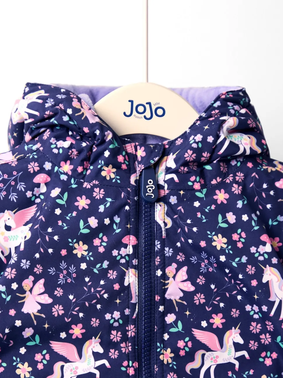 JoJo Maman Bébé Navy Unicorn Embroidered Reversible Jacket