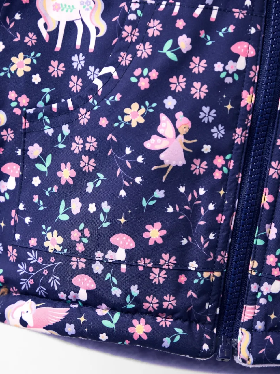 JoJo Maman Bébé Navy Unicorn Embroidered Reversible Jacket
