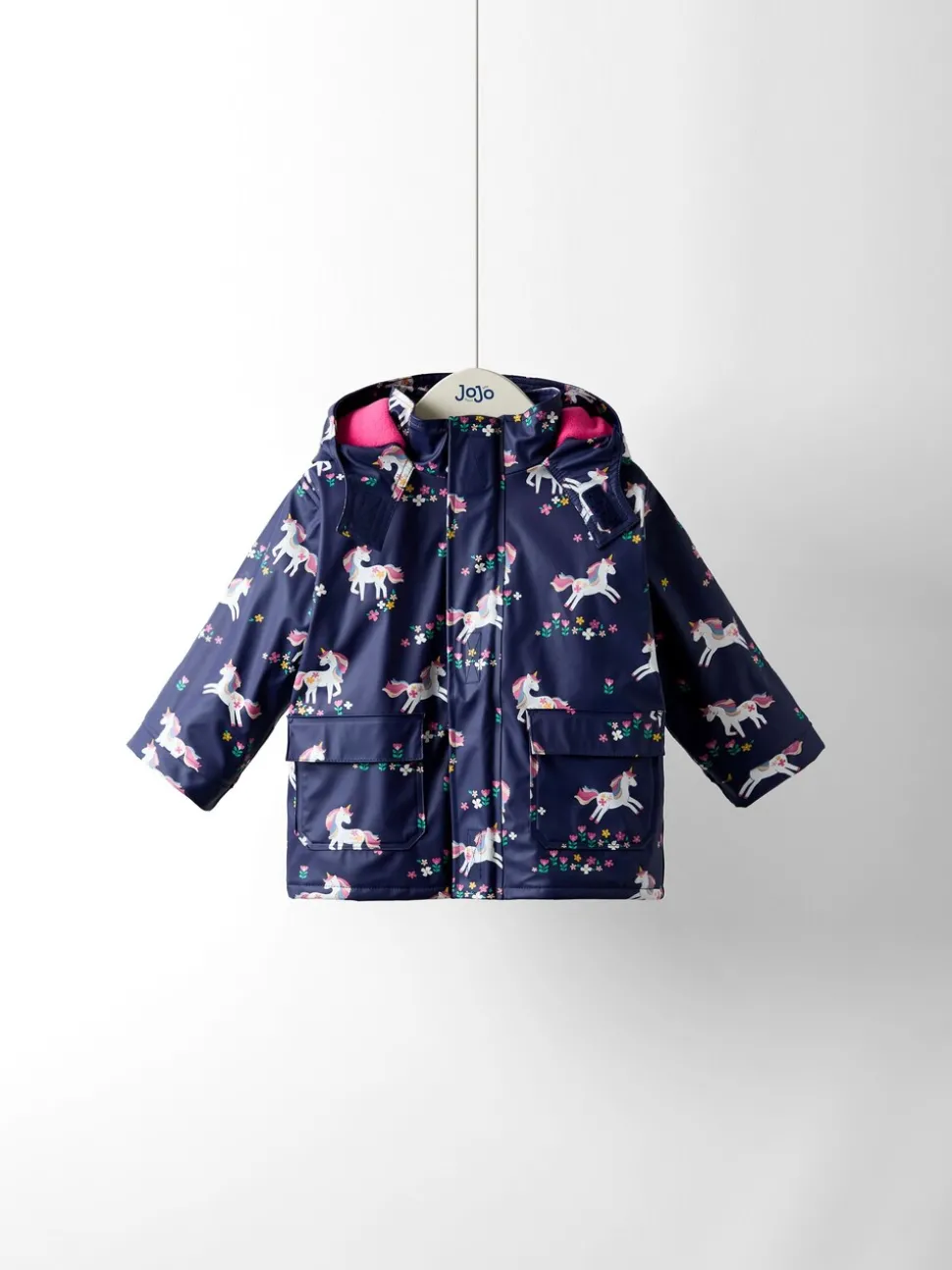 JoJo Maman Bébé Navy Unicorn Waterproof Cosy Lined Jacket