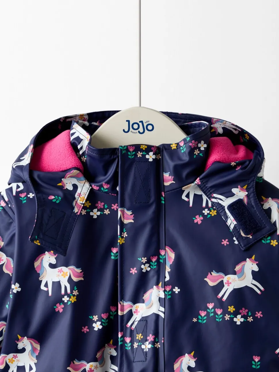 JoJo Maman Bébé Navy Unicorn Waterproof Cosy Lined Jacket