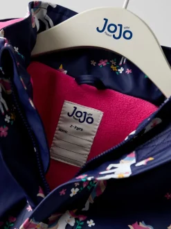 JoJo Maman Bébé Navy Unicorn Waterproof Cosy Lined Jacket