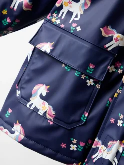 JoJo Maman Bébé Navy Unicorn Waterproof Cosy Lined Jacket