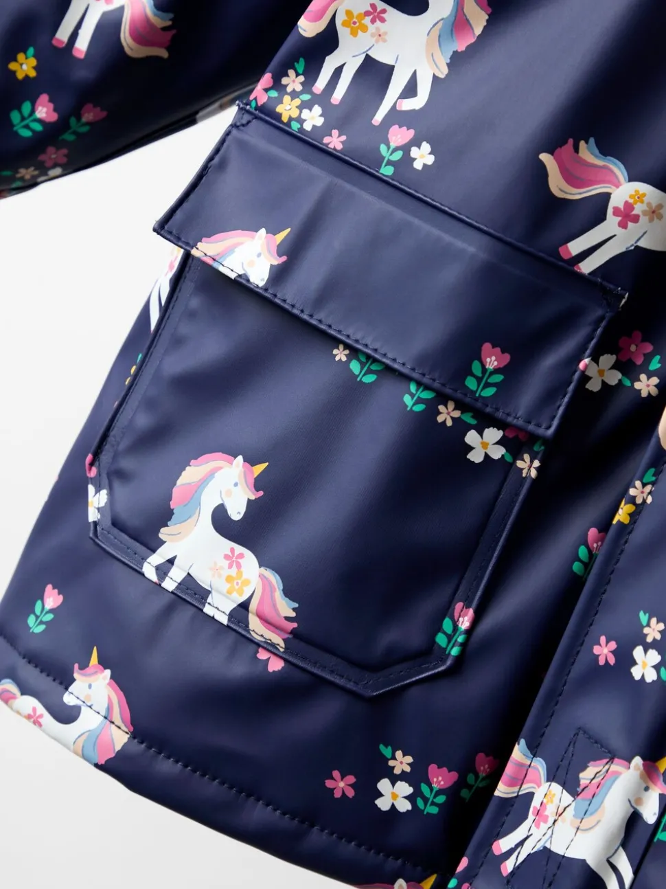 JoJo Maman Bébé Navy Unicorn Waterproof Cosy Lined Jacket
