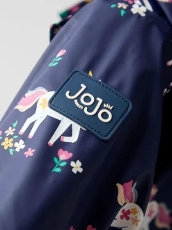 JoJo Maman Bébé Navy Unicorn Waterproof Cosy Lined Jacket