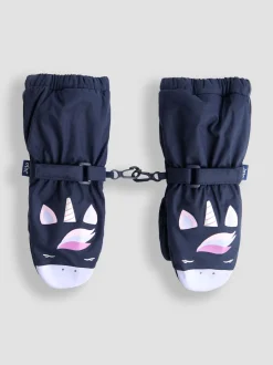 JoJo Maman Bébé Navy Unicorn Waterproof Fleece Lined Mittens