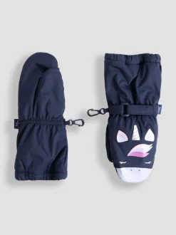 JoJo Maman Bébé Navy Unicorn Waterproof Fleece Lined Mittens