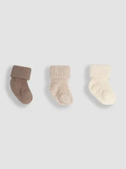JoJo Maman Bébé Neutral 3-Pack Ribbed Baby Socks