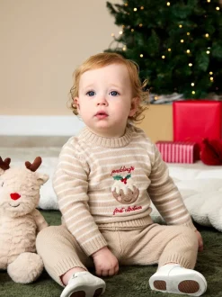 JoJo Maman Bébé Oatmeal My First Christmas Pudding Knitted Set