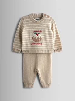 JoJo Maman Bébé Oatmeal My First Christmas Pudding Knitted Set