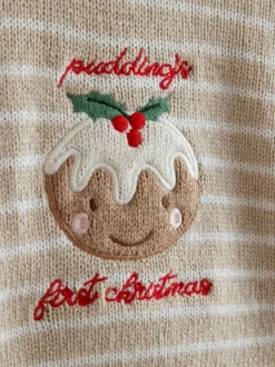 JoJo Maman Bébé Oatmeal My First Christmas Pudding Knitted Set