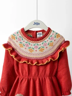 JoJo Maman Bébé Orange Rust Hedgehog Fairisle Knitted Dress