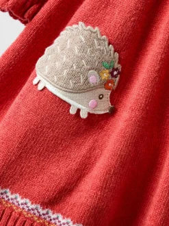 JoJo Maman Bébé Orange Rust Hedgehog Fairisle Knitted Dress