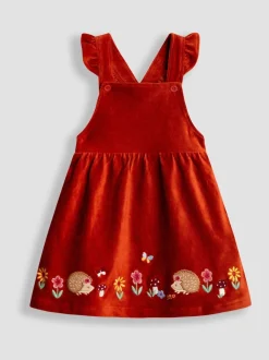 JoJo Maman Bébé Orange Rust Hedgehog Appliqué Pinafore Dress & Top Set