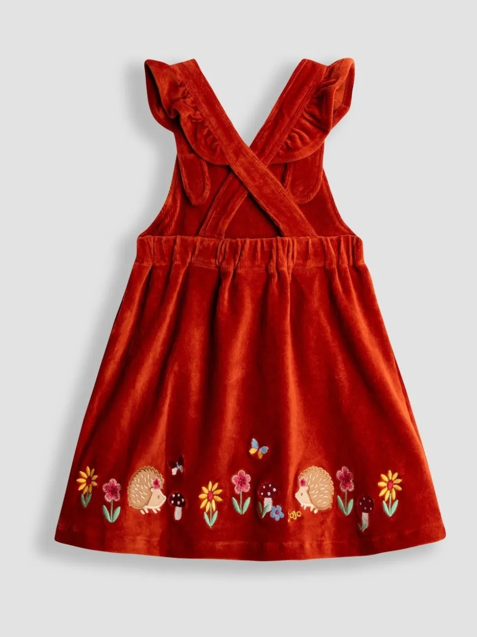 JoJo Maman Bébé Orange Rust Hedgehog Appliqué Pinafore Dress & Top Set