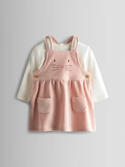 JoJo Maman Bébé Pale Pink Bunny Dungaree Dress & Body Set