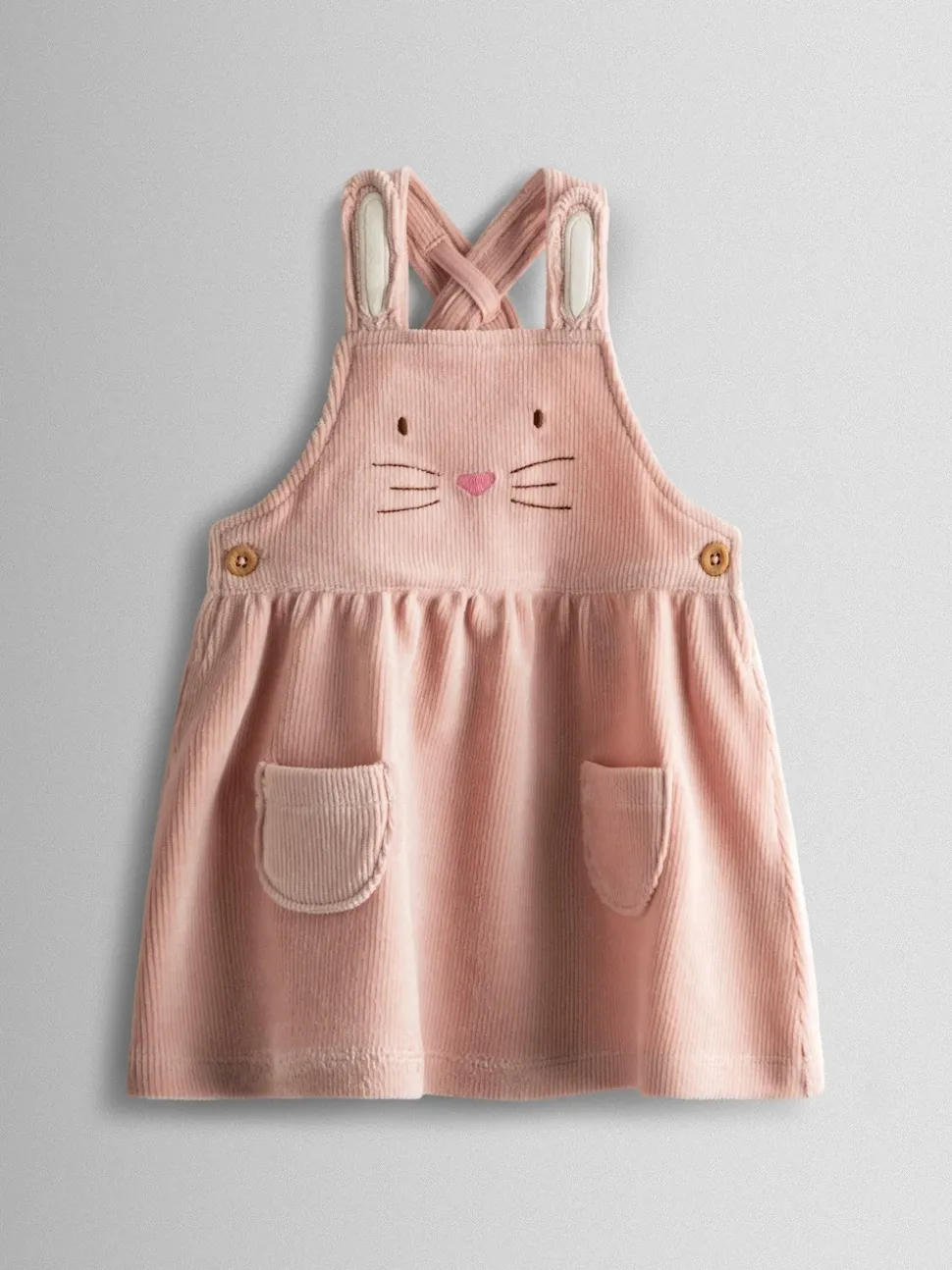 JoJo Maman Bébé Pale Pink Bunny Dungaree Dress & Body Set