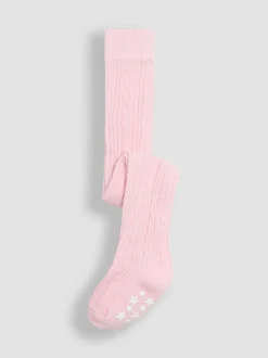JoJo Maman Bébé Pale Pink Cable Ribbed Tights