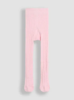 JoJo Maman Bébé Pale Pink Cable Ribbed Tights