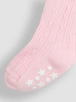 JoJo Maman Bébé Pale Pink Cable Ribbed Tights