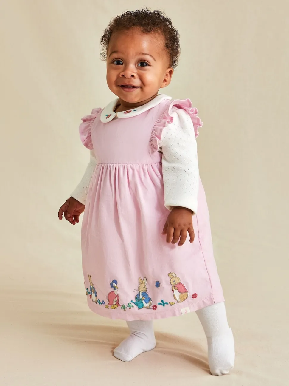 JoJo Maman Bébé Pink Baby Peter Rabbit Embroidered Dress and Body Set