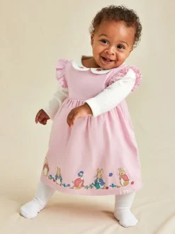 JoJo Maman Bébé Pink Baby Peter Rabbit Embroidered Dress and Body Set