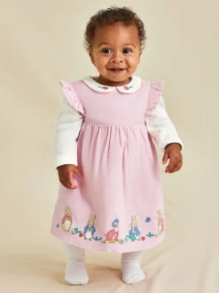 JoJo Maman Bébé Pink Baby Peter Rabbit Embroidered Dress and Body Set