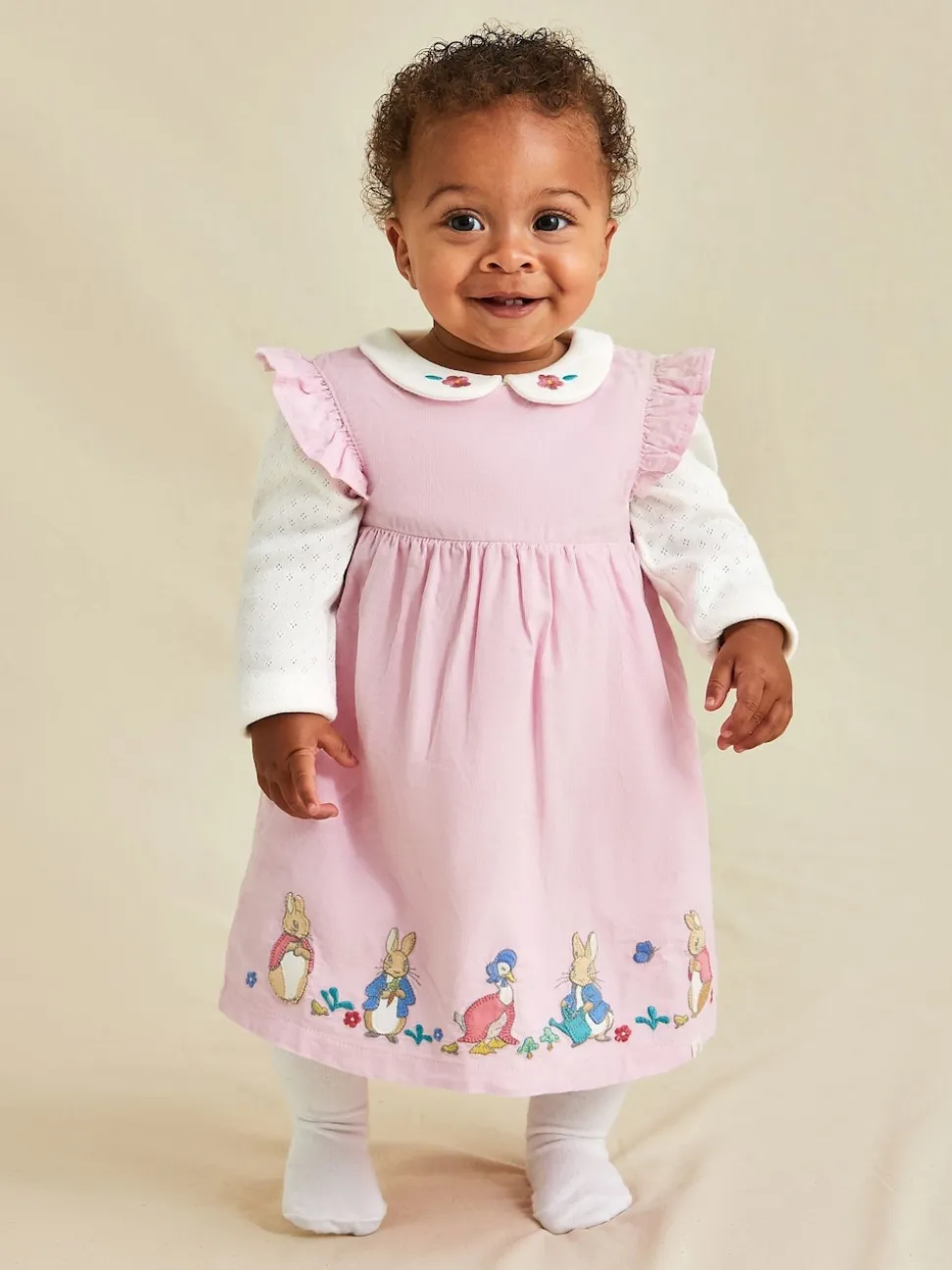 JoJo Maman Bébé Pink Baby Peter Rabbit Embroidered Dress and Body Set
