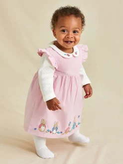 JoJo Maman Bébé Pink Baby Peter Rabbit Embroidered Dress and Body Set