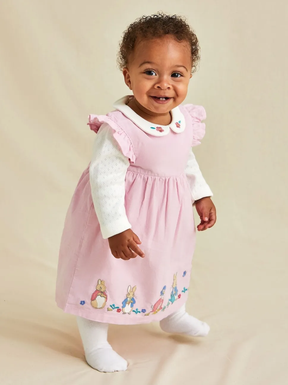 JoJo Maman Bébé Pink Baby Peter Rabbit Embroidered Dress and Body Set