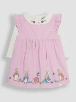 JoJo Maman Bébé Pink Baby Peter Rabbit Embroidered Dress and Body Set