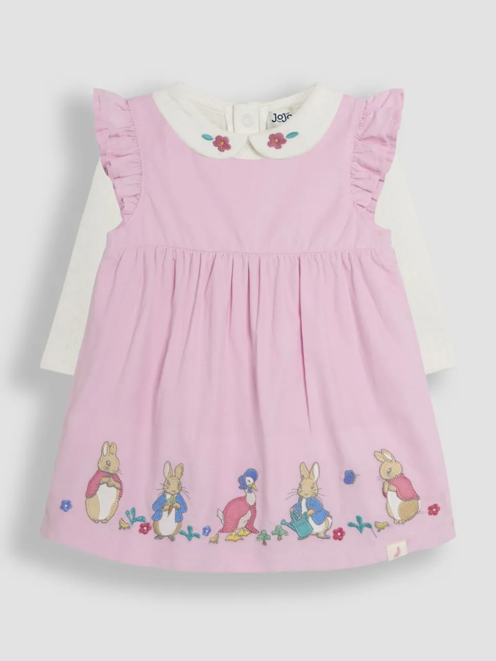 JoJo Maman Bébé Pink Baby Peter Rabbit Embroidered Dress and Body Set