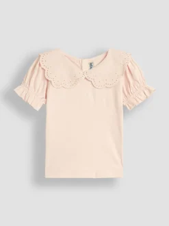 JoJo Maman Bébé Pink Broderie Collar T-Shirt
