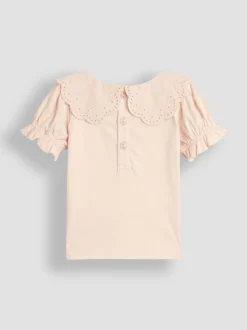 JoJo Maman Bébé Pink Broderie Collar T-Shirt