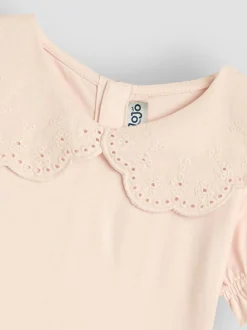 JoJo Maman Bébé Pink Broderie Collar T-Shirt